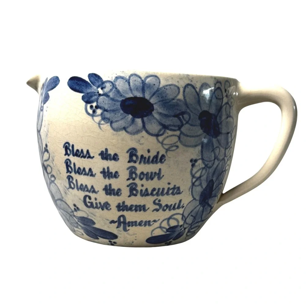 Paul Storie Pottery Bless the Bride Blue Floral Stoneware Batter Bowl Texas